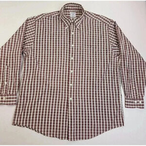 Brooks Bothers Sport Shirt Size Large White Red Green Check Long Sleeve Cotton